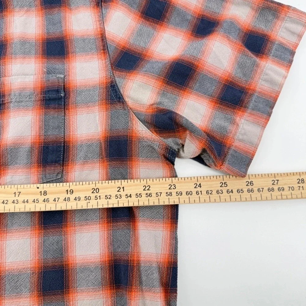 The North Face Button Down Mens XL Plaid Short Sleeve Cotton Orange Navy Plaid